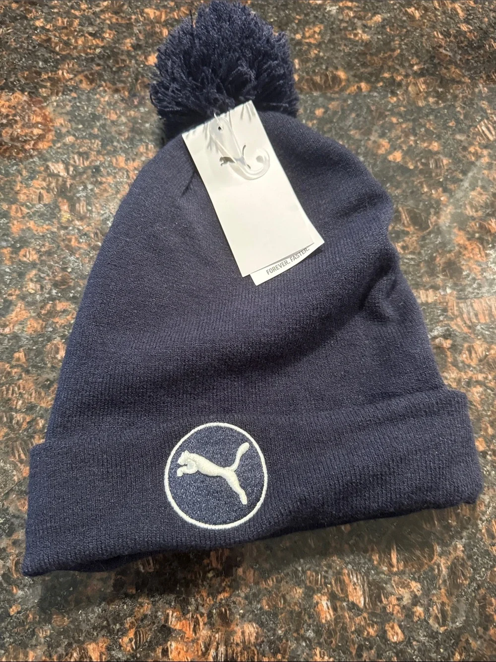 Puma Navy Pom-Pom Beanie with White Logo